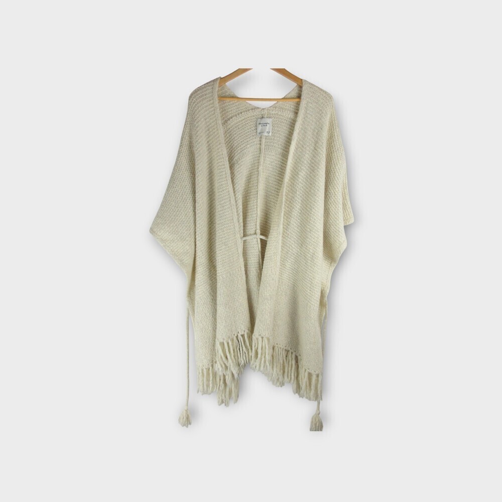 Abercrombie & Fitch Tie Front Sweater Poncho Size One Size Fringes XS-XL Cream